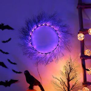 12.5" LED Luminous Battery Operated Wreath with Purple Lights and Built-in Timer